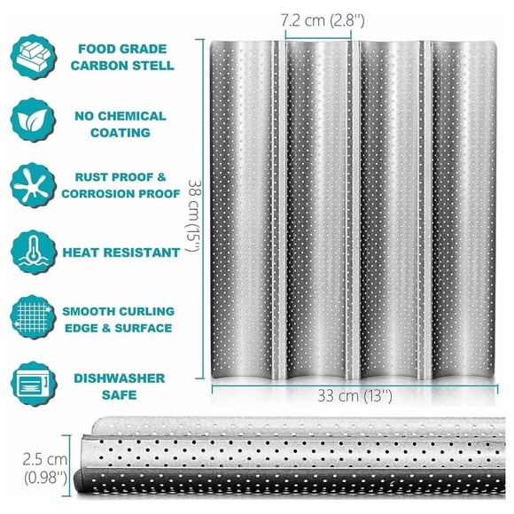 Anaeat Nonstick Perforated French Bread Baking Pan, 15"X 13" , Silver NEW - Picture 6 of 9